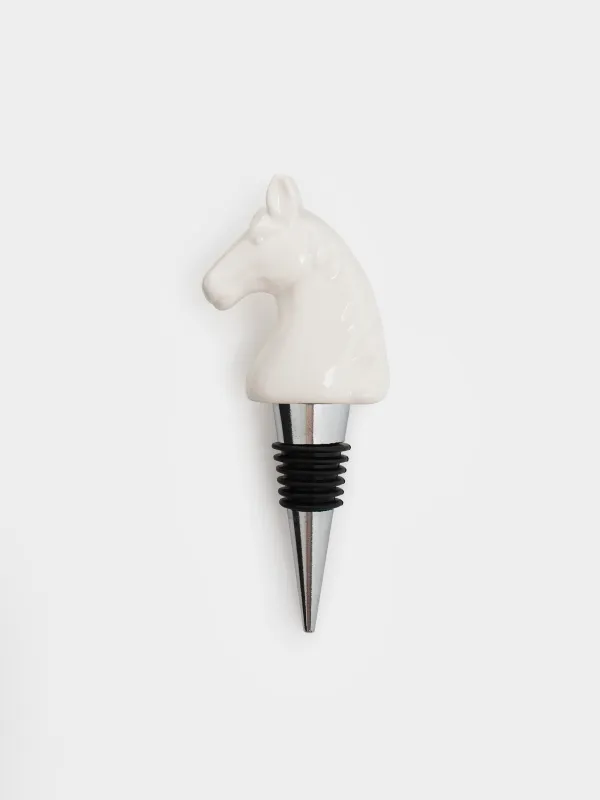 Шарап бөтелкесінің тығыны, 12 см, металл/фарфор P, сүт түстес, Жылқы, Horse milky, image-0