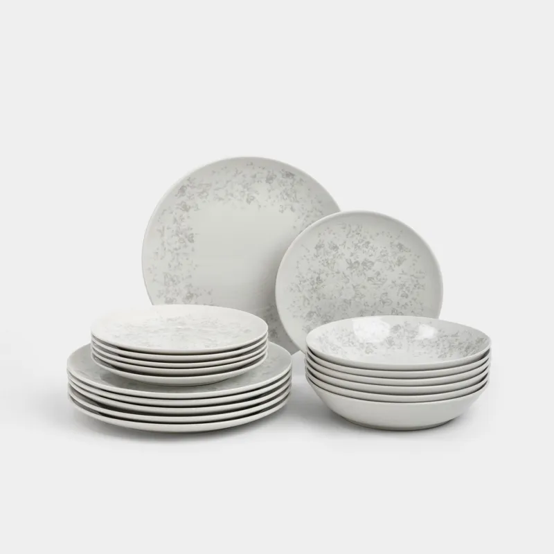 Ас сервизі, 6 адам, 18 зат, фарфор P, ақ, Сұр гүлдер, Gentle flowers