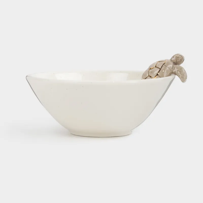 Салатник, с декором, 15х6 см, 400 мл, керамика, молочно-коричневый, в крапинку, Черепаха, Grand turtle