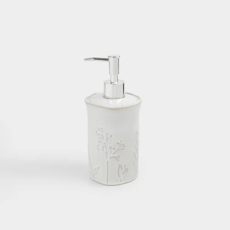 Диспенсер для жидкого мыла, 420 мл, керамика/пластик, бежевый, Травы, Hebe