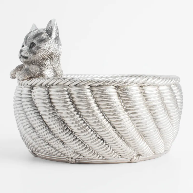 Сәндік ваза, 16х12 см, полирезин, алтын, Себеттегі марғау, Cat, image-1