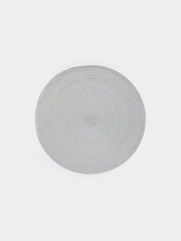 Салфетка под приборы, 38 см, полиэстер, круглая, серебристая, Rotary shine, image-0