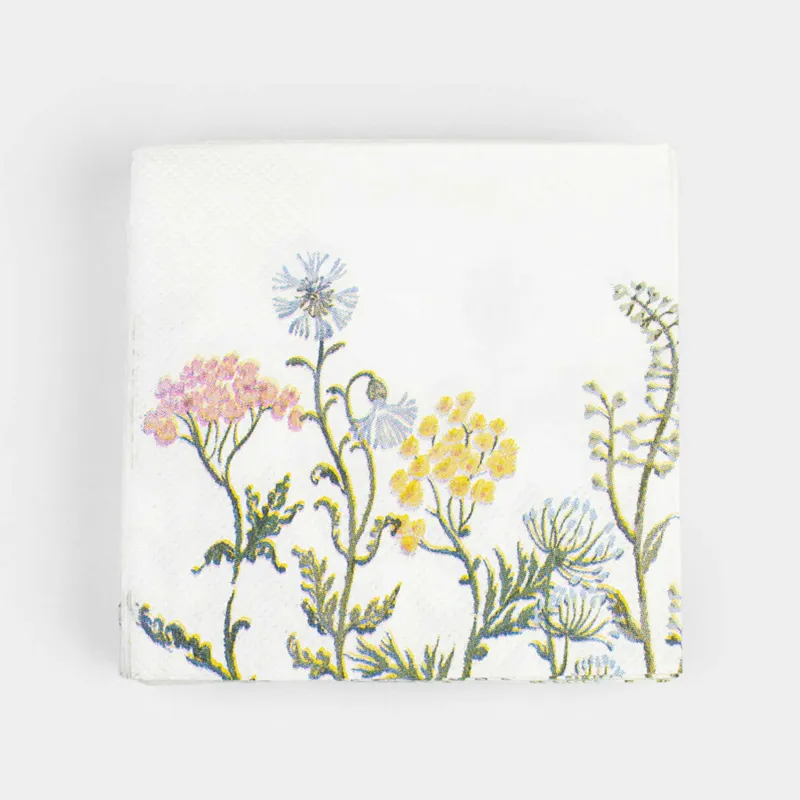 Қағаз майлықтар, 21х21 см, 20 дана, төртбұрышты, ақ, Шалғын гүлдер, Floral meadow