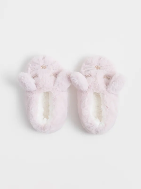 Балалар тәпішке-шұлықтары, үйге арналған, өлшемі 27-29, жасанды үлбір/шерпа, сүт түстес, Мысық, Funny warm, image-1