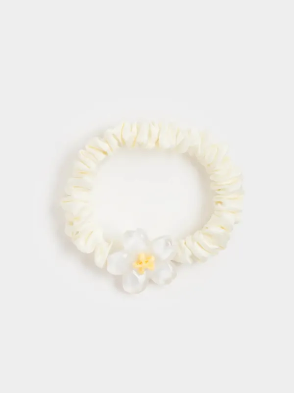 Шашқа арналған серпімді жолақ, 8 см, атлас / пластик, сүт, гүл, Silk, image-0