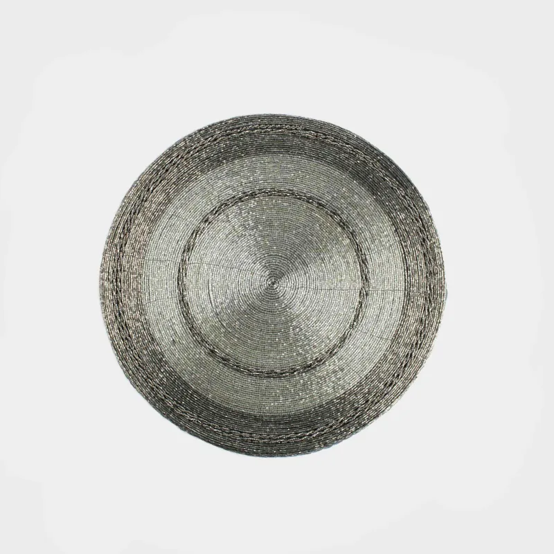 Салфетка под приборы, 36 см, бисер, круглая, темно-серая, Circle beads