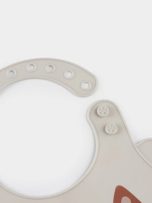 Нагрудник, детский, 28х21 см, с карманом, силикон, серый, Кошка, Kiddy, image-4