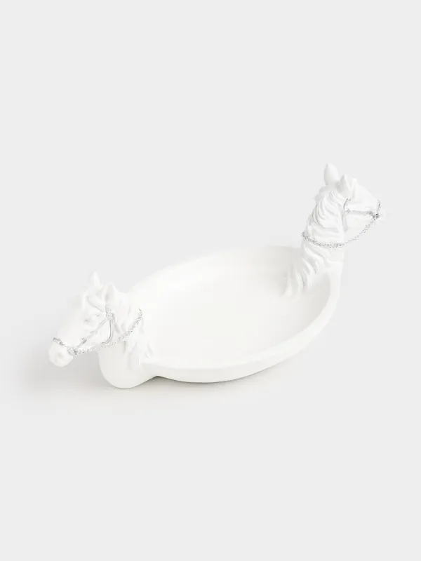 Сәндік ыдыс, 34х16х12 см, полирезин, ақ-күміс, Жылқылар, Horses, image-3