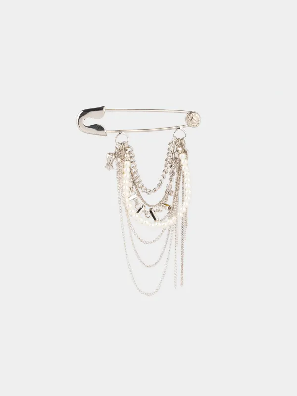 Брошь, 7 см, металл/пластик/стразы, серебристая, Лошадь с бусинами, Jewelry horse, image-1