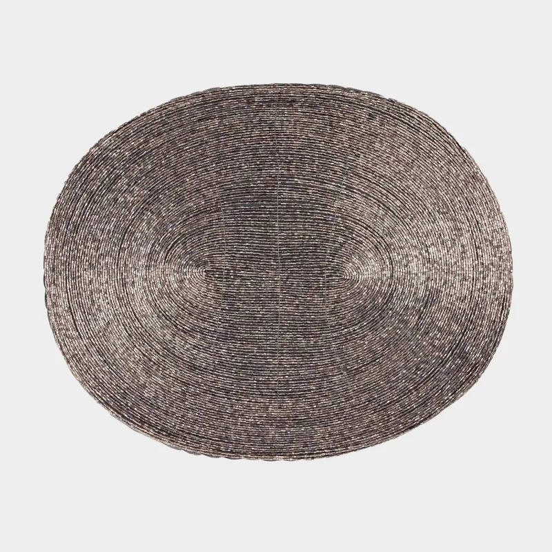 Салфетка под приборы, 31x41 см, бисер, овальная, темно-серая, Shiny beads