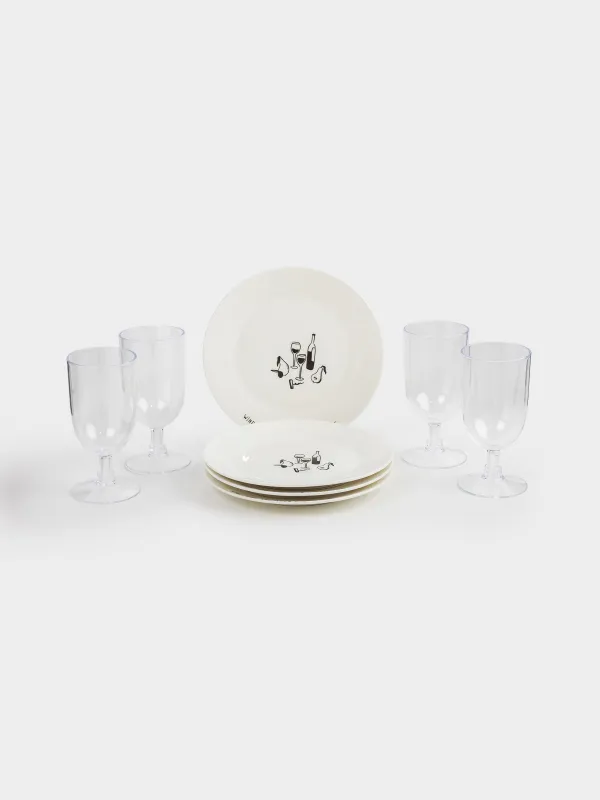 Пикник себеті, 42х30 см, 4 адам, 21 зат, Жамылғымен, жүзім, дөңгелек, қоңыр, Picnic, image-6