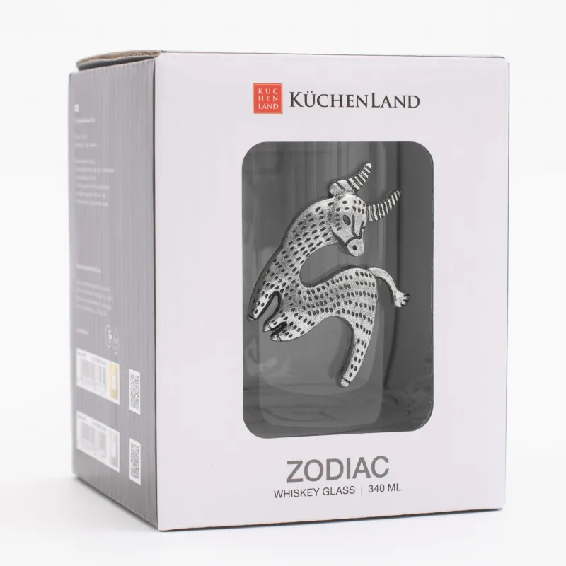 Стакан для виски, 10 см, 340 мл, стекло/металл, серебристый, Телец, Zodiac, image-5