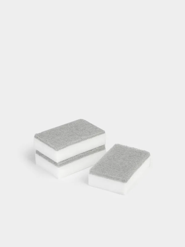 Губка меламиновая, 3 шт, с абразивной вставкой, бежевая, Clean, image-0