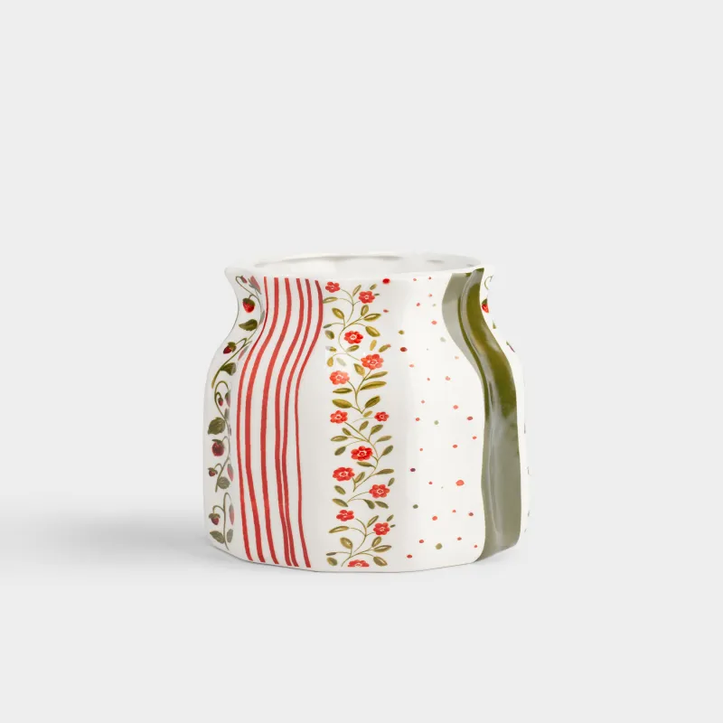 Ваза для цветов, 19 см, Ягоды и цветы в полоску, Berry stripes, image-1