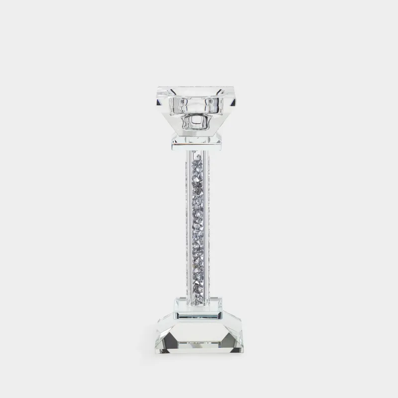 Шам ұстағыш, 20 см, шай/жіңішке шамға арналған, аяқты, хрусталь шыны/ринстондар, Lux crystal