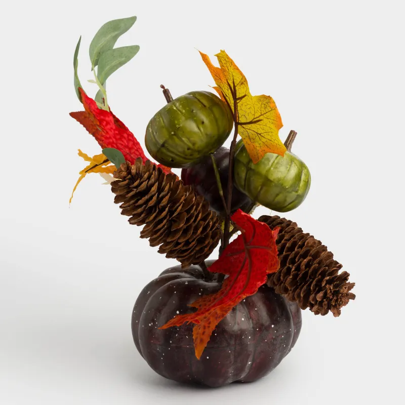 Сәндік композиция, 21 см, полистирол, Қара асқабақтағы күзгі букет, Grand garden decor, image-3
