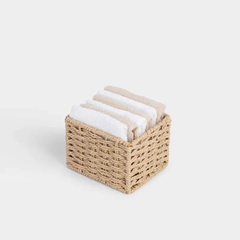 Сүлгі, 30х30 см, 6 дана, садақпен себетте, мақта, бежевый / ақ, Basket towel