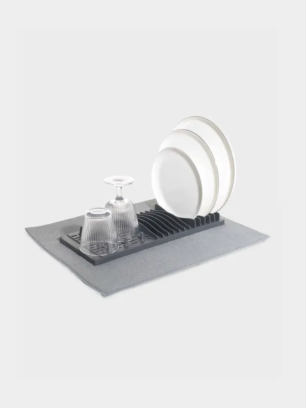 Ыдыс-аяқты кептіруге арналған төсеніш, 40х50 см, микрофибра / пластик, сұр, Keeping, image-3