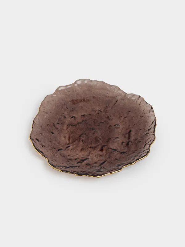 Блюдо, 26х3 см, стекло, коричневое, с золотистым кантом, Nautilus color, image-3