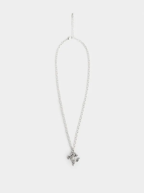 Шынжыр, 49 см, аспасы бар, металл/страздар, күміс түстес, Жылқы, Jewelry horse, image-0