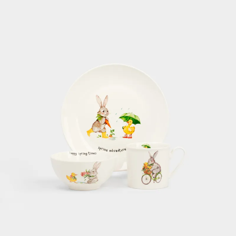 Набор посуды, детский, 1 перс, 3 пр, фарфор N, белый, Кролик и утенок, Easter Kids