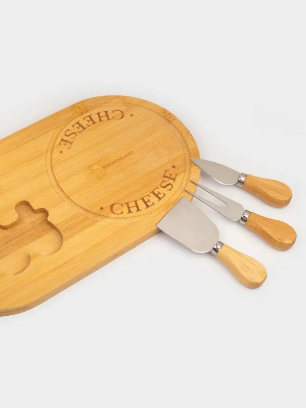 Ірімшік жинағы, 4 зат, тақта тірегі, болат/бамбук, сопақ, Cheese, image-4