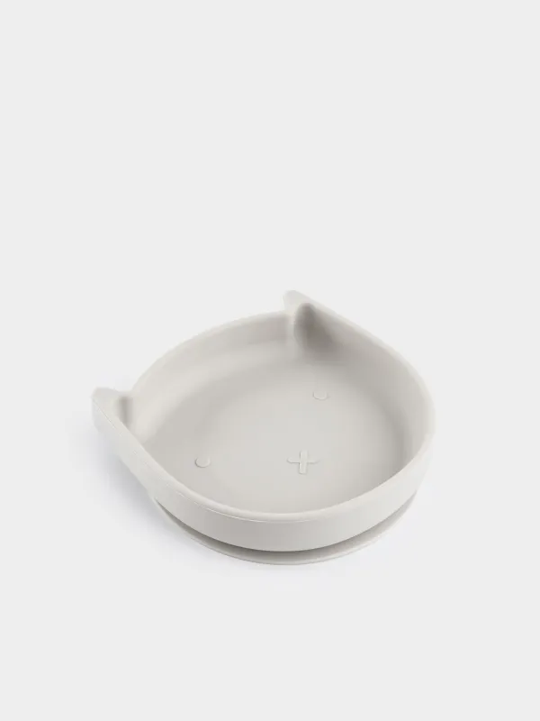 Балалар тәрелкесі, 17х16 см, сорғышы бар, силикон, сұр, Мысық, Kiddy, image-2