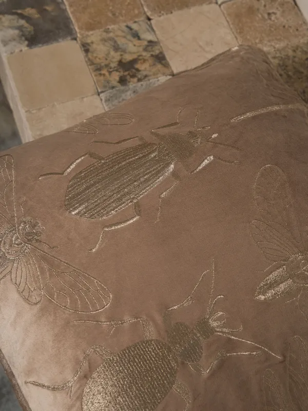 Подушка декоративная, 50х50 см, вельвет, бежево-коричневая, Жуки, Bugs, image-5