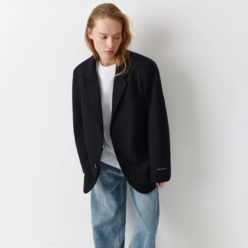 Әйелдер блейзері, бірыңғай өлшем, бір төсті, полиэстер/вискоза/спандекс, қара, Muriel