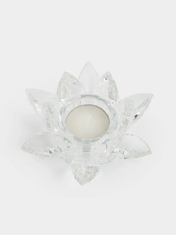 Подсвечник, 13x6 см, для чайной свечи, кристальное стекло, Лотос, Crystal flower, image-3