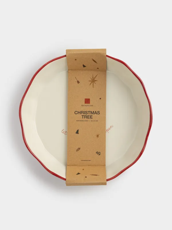 Пісіруге арналған ыдыс, 23х6 см, керамика, дөңгелек, қою қызыл, Жылқысы бар шырша, Christmas tree, image-6