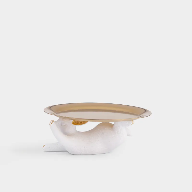 Сәндік ыдыс, 18х10 см, полирезин/металл, ақ және алтын түстес, Қоян, Rustic Easter