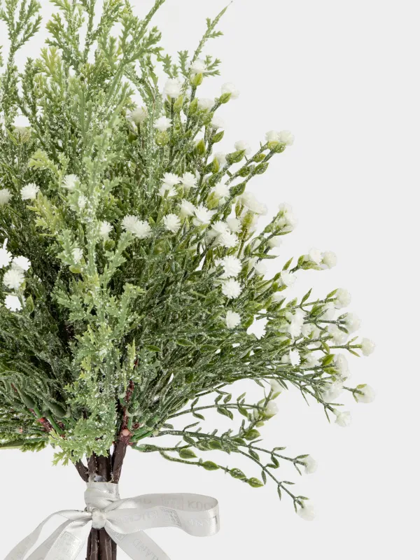 Букет декоративный, 40 см, пластик, Хвоя с белыми цветами, Conifer decor, image-3