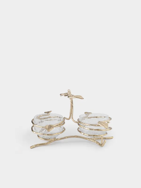 Тіскебасар стенді, 26x17 см, 2pr, тұтқасы бар, шыны / металл, бұтақтар, Fantastic gold, image-0