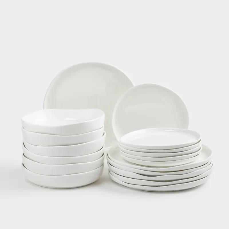 Ас сервизі, 6 адам, 18 зат, фарфор F, ақ, Жиегі тегіс емес, Vergaleo