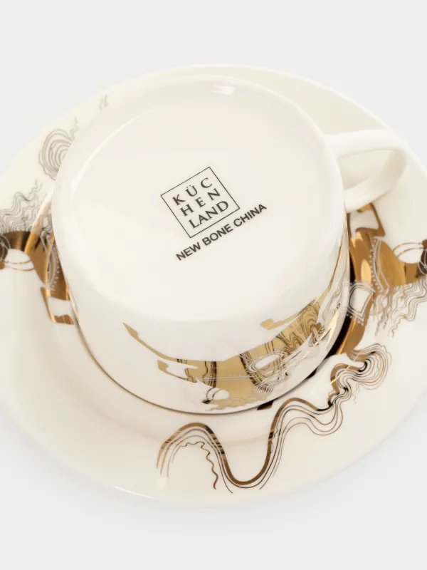 Шай жұбы, 1 адам, 2 зат, 220 мл, фарфор N, ақ-алтын, Жылқы, Horse gold, image-3