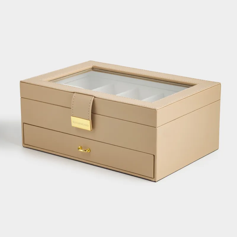 Зергерлік қорап, 26х18 см, ағаш/жасанды былғары, сарғылт-қоңыр, Premiere