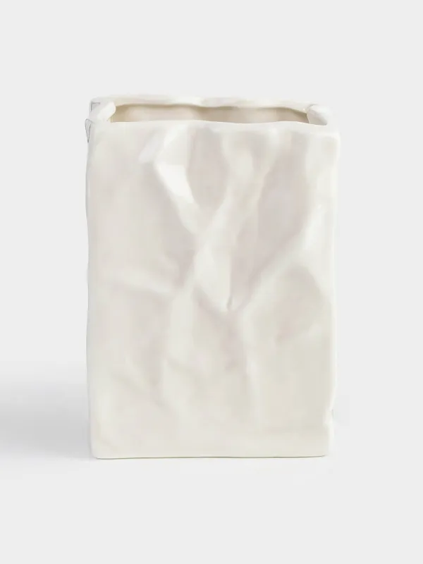 Стакан для ванной комнаты, 12 см, фарфор P, серо-бежевый, Мятый эффект, Crumple bath, image-0