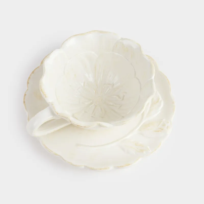 Шай жұбы, 1 адам, 2 зат, 350 мл, керамика, сүт түстес сарғылт-қоңыр, Гүл, Bloome, image-1