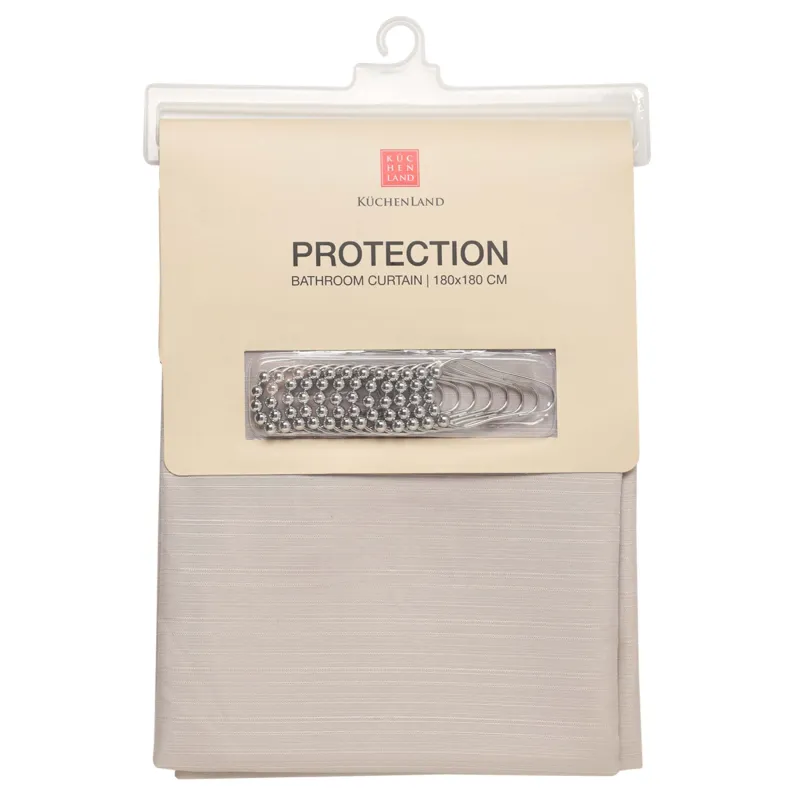 Штора для ванной, 180х180 см, с кольцами, полиэстер/металл, бежевая, Protection, image-0