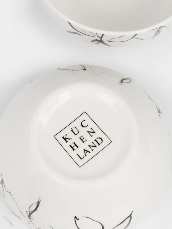 Пиала, 14x8 см, 620 мл, 2 шт, фарфор P, белая, Силуэтные цветы, Silhouette flowers, image-4