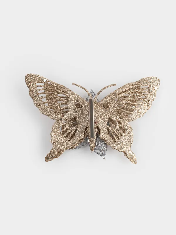 Сәндік әшекей, 16 см, қыстырғышта, пластик, шампан, Гүлі бар көбелек, Flower decor, image-2