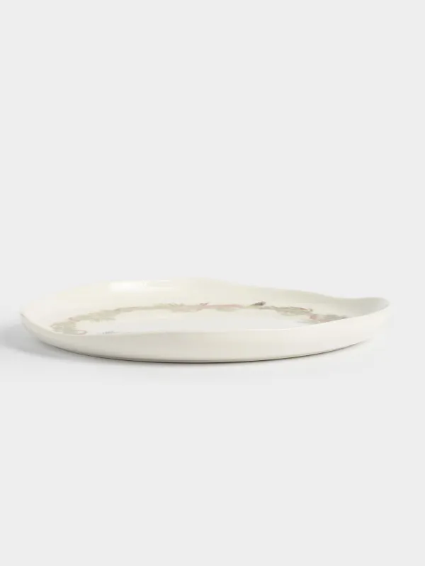 Түскі ас тәрелкесі, 26 см, фарфор N, ақ, дақты, Шырша бүршіктері мен шетен, Rowan delice, image-3