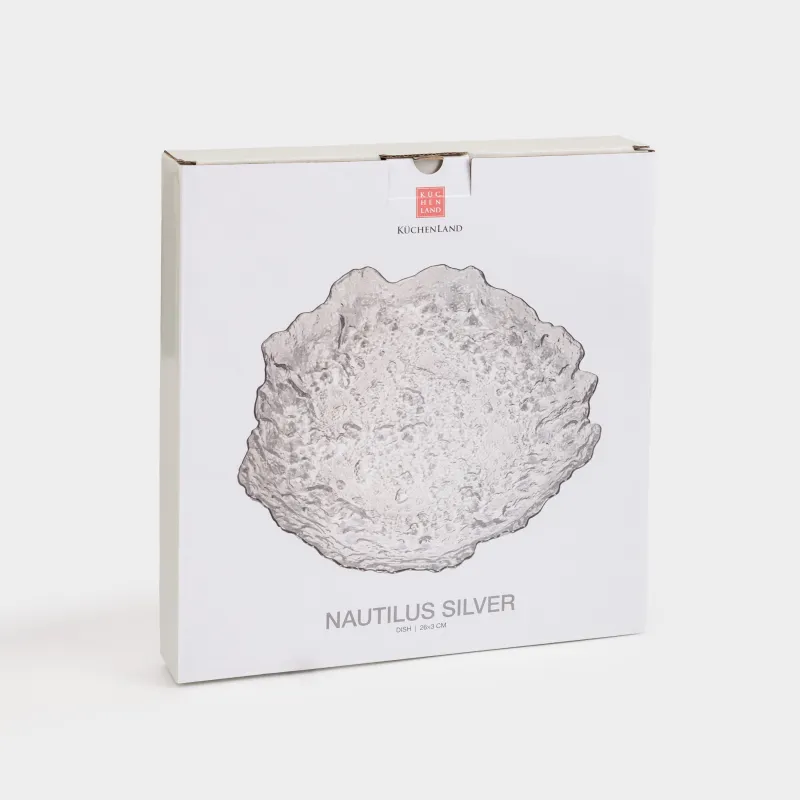 Ыдыс, 26 см, шыны, күміс жиектері бар, Nautilus silver, image-4