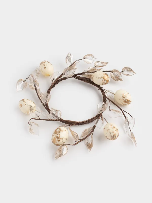 Венок декоративный, 18 см, Золотистые листья и яйца, Rustic Easter decor, image-4