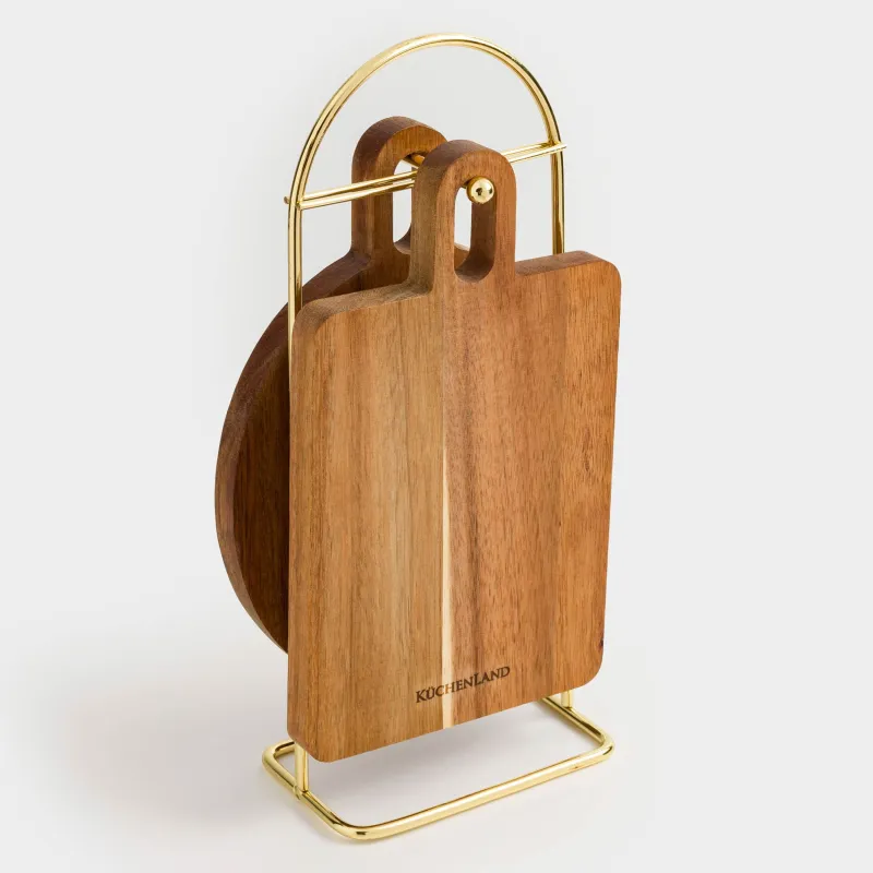 Кесетін тақталар жинағы, 2 дана, тұғырда, ағаш/болат, тікбұрышты/дөңгелек, Noble tree