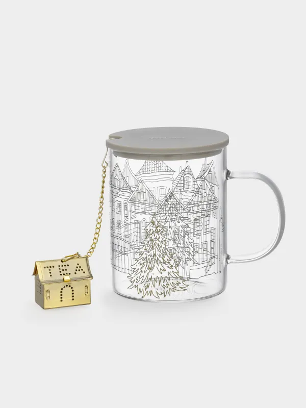 Кружка, 420 мл, с ситом и крышкой, Дома, Case decor, image-0