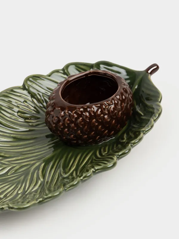 Ыдыс, 24х13 см, тұздық ыдысы бар, керамика, жасыл, Шырша бұтағындағы бүршік, Forest whispers, image-2