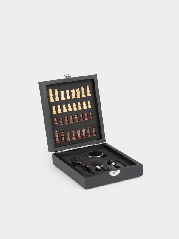 Сомелье жиынтығы, 4 зат, қорапта, болат / пластик / ағаш, қара, шахмат, бар, image-0