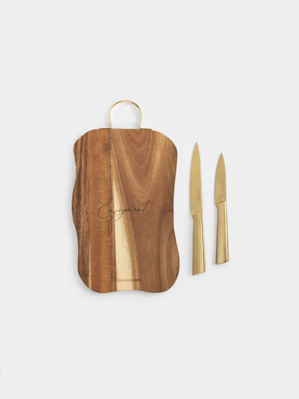 Кесетін тақта, 19х34 см, тұтқасы бар, пышақтары бар, ағаш/болат, пішінді, Enjoyment, Noble tree, image-0